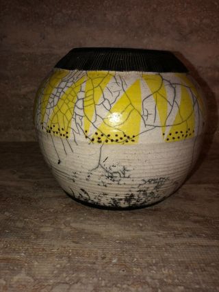 Raku Art Pottery Pot / Vase Signed RB ∐ 2