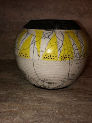 Raku Art Pottery Pot / Vase Signed RB ∐ 3