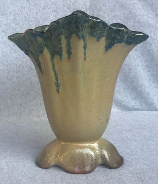 Vintage Fulper Pottery No.  4050 Flared Scallop Vase 10 " Venetian Blue Drip Ex