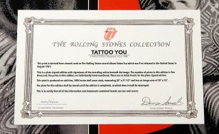 The Rolling Stones Tattoo You Plate Signed Lithograph Print 34x21 Numbered /5000 7