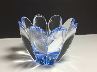 Vintage Swedish Orrefors Blue Crystal Tulip Vase Bowl Signed
