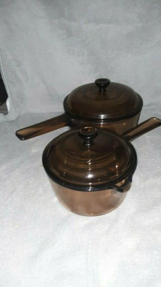 Visions Amber 1.  5 Corning Ware With Lid And 1l Sauce Pan Pot Pour Spout With Lid
