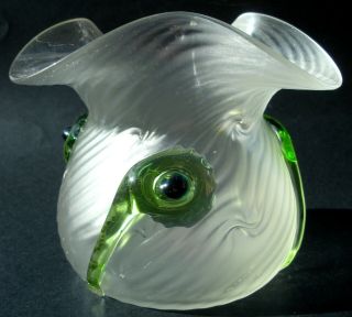 Art Nouveau Stuart & Sons Satin Glass Vase Combed Optic Applied Peacock Tadpoles