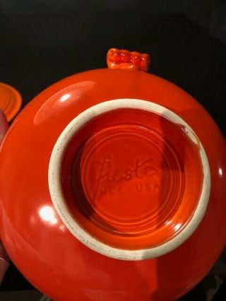 Vintage Fiestaware - Orange/Red Covered Casserole Dish with scroll handles 2