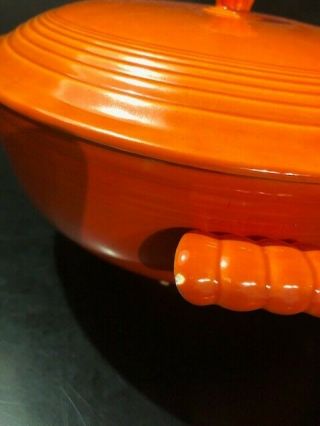 Vintage Fiestaware - Orange/Red Covered Casserole Dish with scroll handles 3