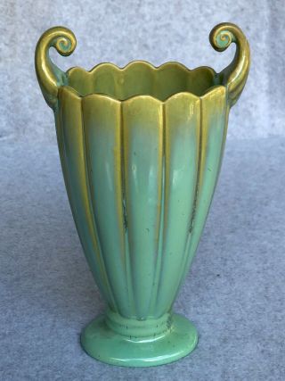 Vintage Fulper Pottery No.  721 Scalloped Vase W/ Handles 8.  5 " Jade Crystal Ex