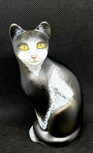 Fenton Glass Black & White Golden Eyed Stylized Cat Gse M.  Kibbe Ltd Ed 20/26