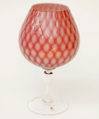 Raspberry Murano Brandy Snifter Empoli Italian Glass Optic Vase 1960 