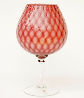 Raspberry Murano Brandy Snifter Empoli Italian Glass Optic Vase 1960 ' s 15 