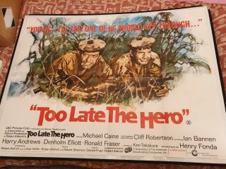 Too Late The Hero - Michael Caine - Rare Uk Quad Poster