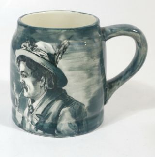 Vintage Green & White Pottery Mug Man Smoking Pipe C.  P.  Co Chittenango Ny