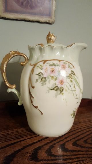 Antique 1891 Limoges A.  Lanternier Hand Painted Cherry Blossom Chocolate/tea Pot