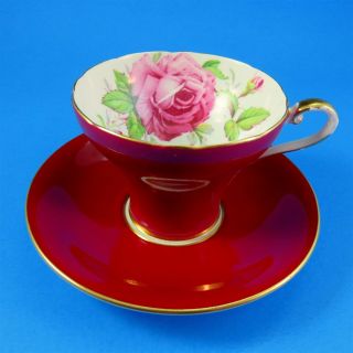 Bright Red Corset With Huge Pink Rose Aynsley Tea Cup & Saucer (small Scratch)