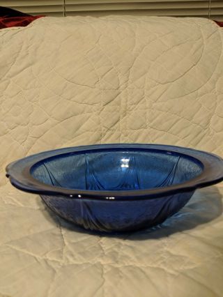 Cobalt Blue Royal Lace 10 " Round Berry Bowl Hazel Atlas Depression Glass 1930 