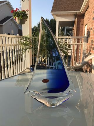 Murano Glass Sailboat Colbolt Blue And Clear