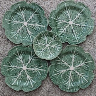 Bordallo Pinheiro Green Cabbage Charger Plates 12” Set Of 4 Plus 1 7” Plate
