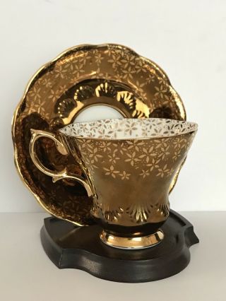 Rare - Royal Albert Gold Etched Daisy Floral On Gold Cup & Saucer Set No Name 1970