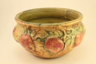 Antique Weller Woodcraft Flemish Art Pottery 8 " Baldin Apples Jardiniere Bowl