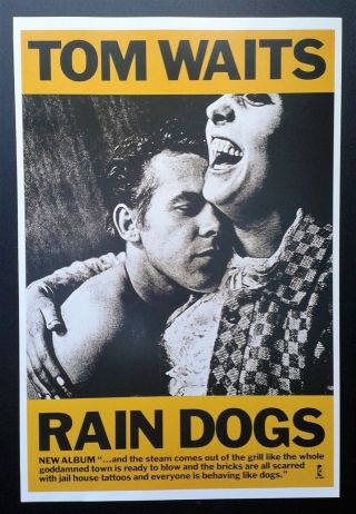 Tom Waits/ Rain Dogs 1991 Rare Island Records Poster Pop Rock