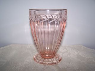 Sierra Pinwheel Art Deco Pink Depression Glass 4 3/8 Inch 9 Ounce Footed Tumbler