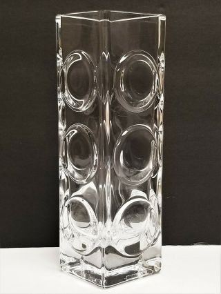 Mid Century Modern Signed Edenfalk Skruf Heavy Opt Art Lead Crystal Vase Sweden