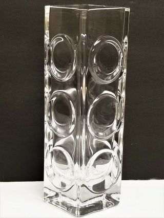 Mid Century Modern Signed EDENFALK SKRUF Heavy Opt Art Lead Crystal Vase Sweden 3