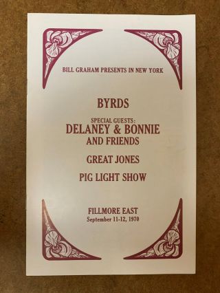 Fillmore East Program/handbill 9/11 - 12/70 Byrds,  Delaney & Bonnie,  Great Jones