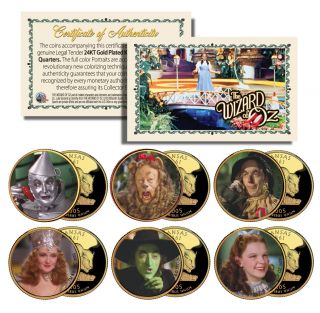 Wizard Of Oz Kansas Us Statehood Quarter 24k Gold Plated 6 - Coin Set Licensed