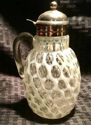 Hobb’s Windows Swirl Syrup In French Opal.  Clear Applied Handle “1888”