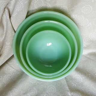 3 Jadeite Green Fire - King Nesting Bowls - Smooth Sides Beaded Rim 5 " 6 " 7 "