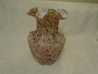 Big 60s Fenton Vasa Murrhina Rose/aventurine Green Shouldered Cased Glass Vase