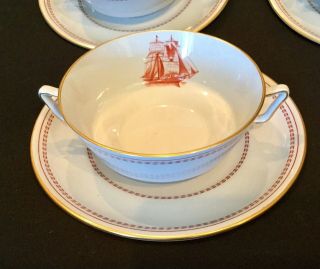 Spode Trade Winds Red Set Of 4 Cream Soup Bowls & Saucers Exc Cond 5