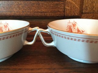 Spode Trade Winds Red Set Of 4 Cream Soup Bowls & Saucers Exc Cond 8