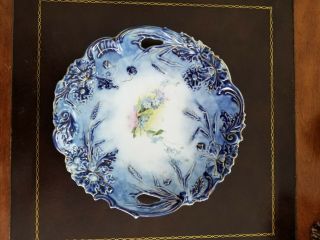 S&t Rs Prussia Porcelain Cake Plate Rear Blue And Gold,  Serving - Dish - Antique