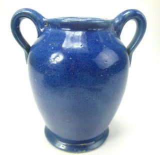 Antique Art Pottery Vase Applied Handles Blue Glaze 7 Inches