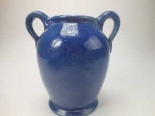 Antique Art Pottery Vase Applied Handles Blue Glaze 7 Inches 3