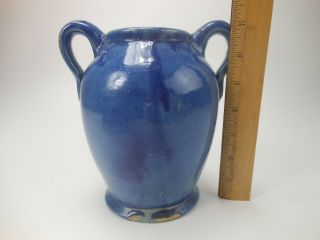 Antique Art Pottery Vase Applied Handles Blue Glaze 7 Inches 6