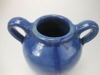 Antique Art Pottery Vase Applied Handles Blue Glaze 7 Inches 7