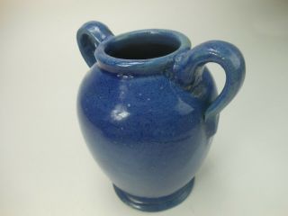 Antique Art Pottery Vase Applied Handles Blue Glaze 7 Inches 8