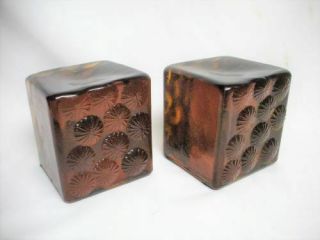 1967 Blenko Square Cube Bookends Pair Amber Glass Mid Century Joel Myers Set