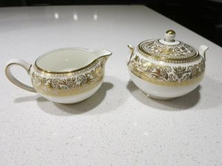 Wedgwood Florentine Gold Sugar Bowl With Lid And Creamer