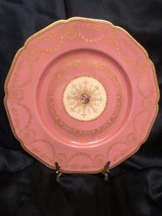 Antique Hohenberg Bavaria Black Knight Pink W Gold Encrusted 10.  5 " D Charger