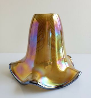 Todd Phillips Amber Iridescent Pulled Feather Art Glass Lamp Shade 2006 Signed