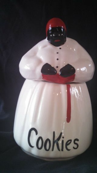Vintage Mccoy Mammy Cookie Jar White Dress Red Scarf And Ribbon