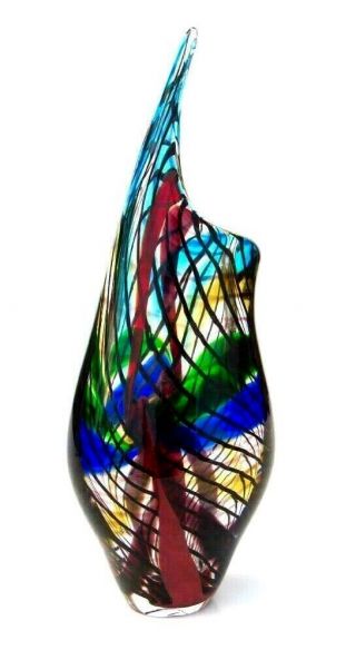 Huge 30.  3cm Murano Sommerso Art Glass Freeform Vase Multi Colours