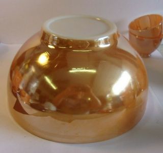 Vintage (early 60 ' s) Peach Lustre Ware Glass Punch Bowl Set - Bowl,  Base 12 cups 5