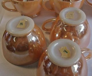 Vintage (early 60 ' s) Peach Lustre Ware Glass Punch Bowl Set - Bowl,  Base 12 cups 7
