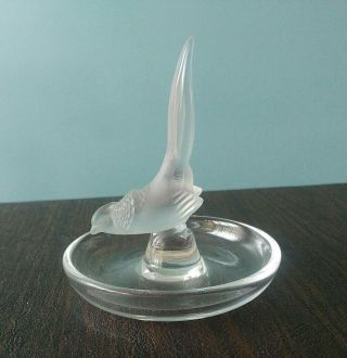 Lalique France Signed Frosted Crystal Pheasant Bird Ring Dish Ring Holder