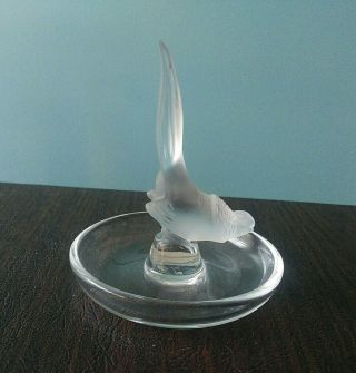 LALIQUE France Signed Frosted Crystal Pheasant Bird Ring Dish Ring Holder 3
