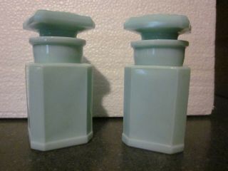 Pair: Vintage Fenton Blue - Green Vanity Apothecary Jars Rare